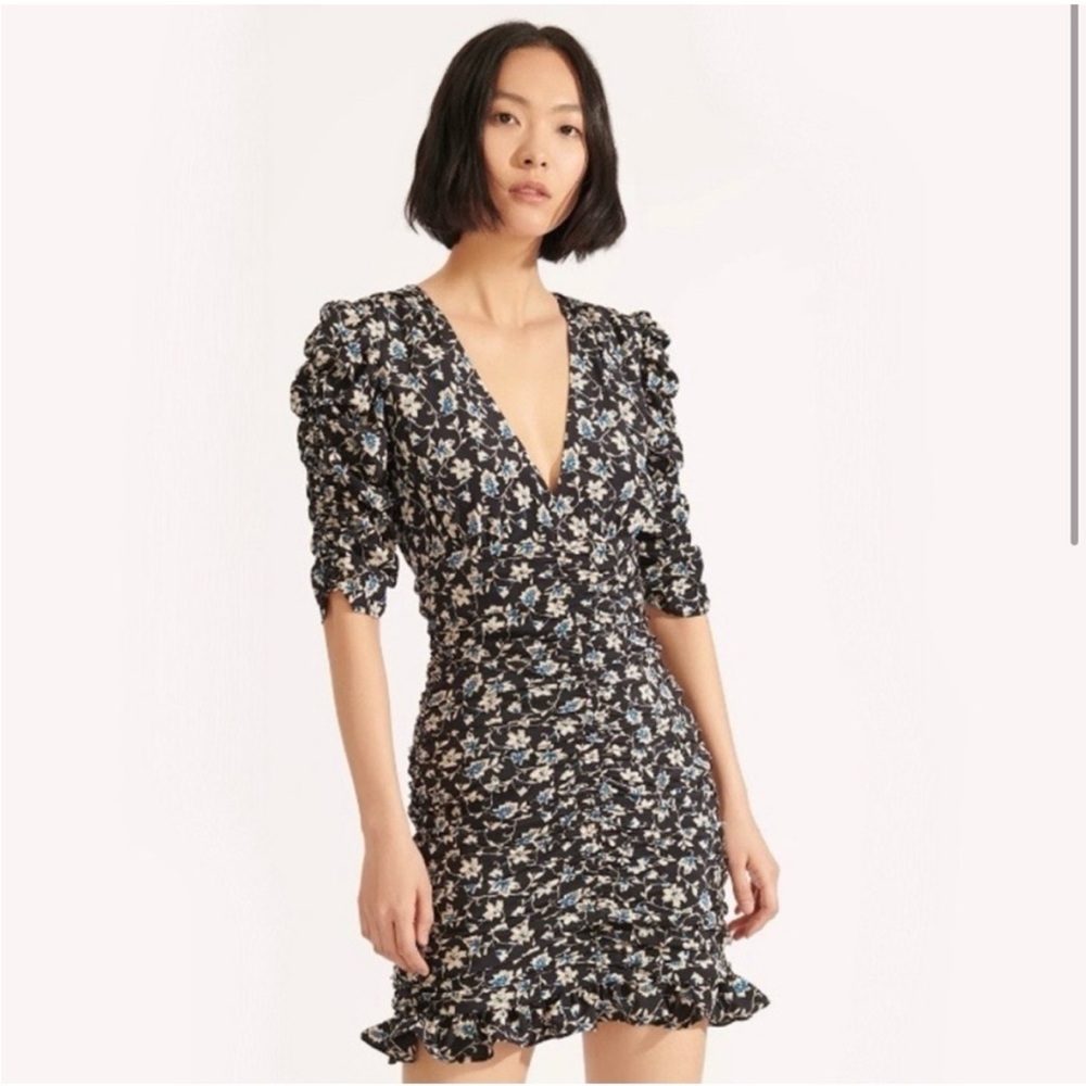 Veronica Beard ruched floral black dress